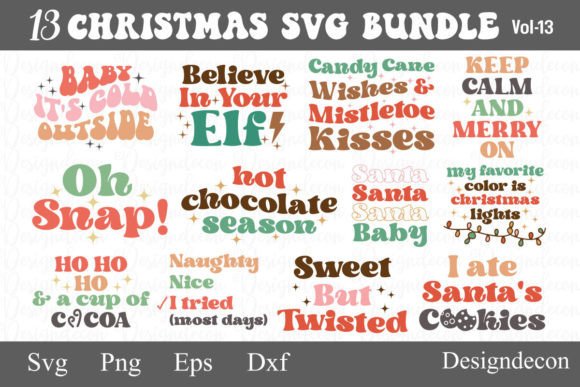 Christmas Sayings Retro SVG Png Bundle